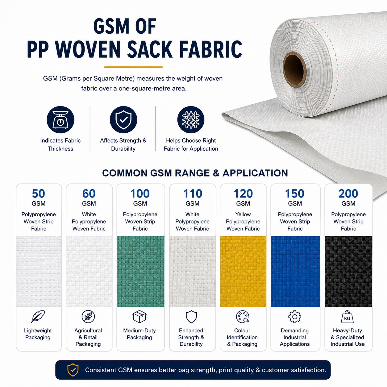 GSM of PP Woven Sack Fabric