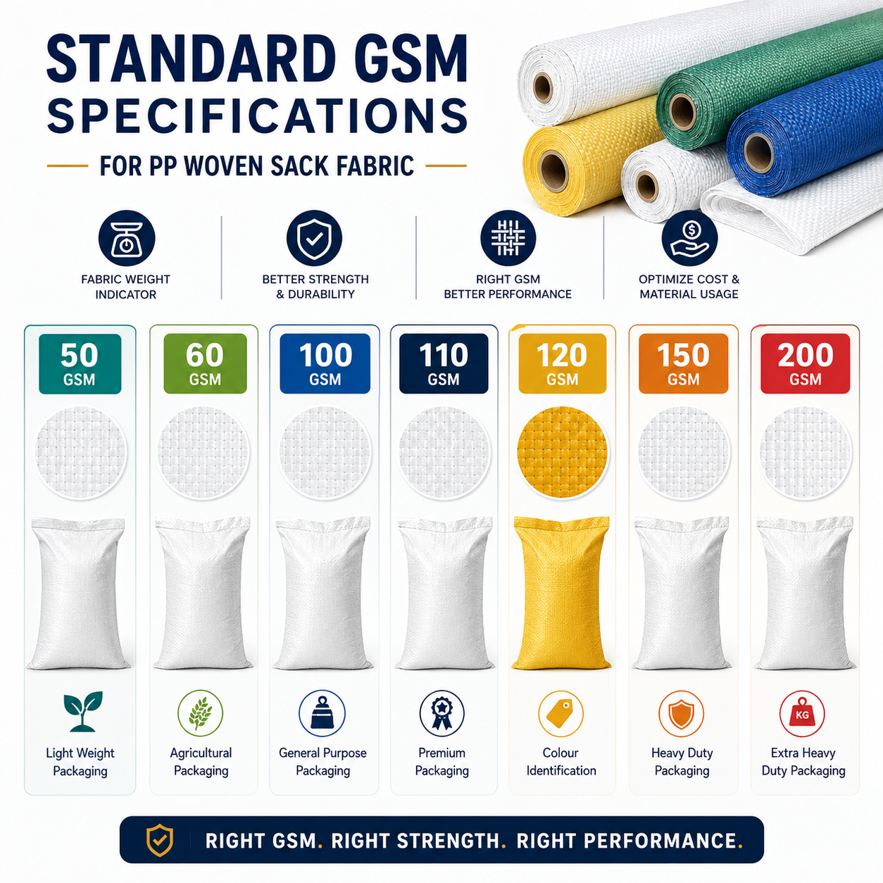 Standard GSM Specifications for PP Woven Sack Fabric